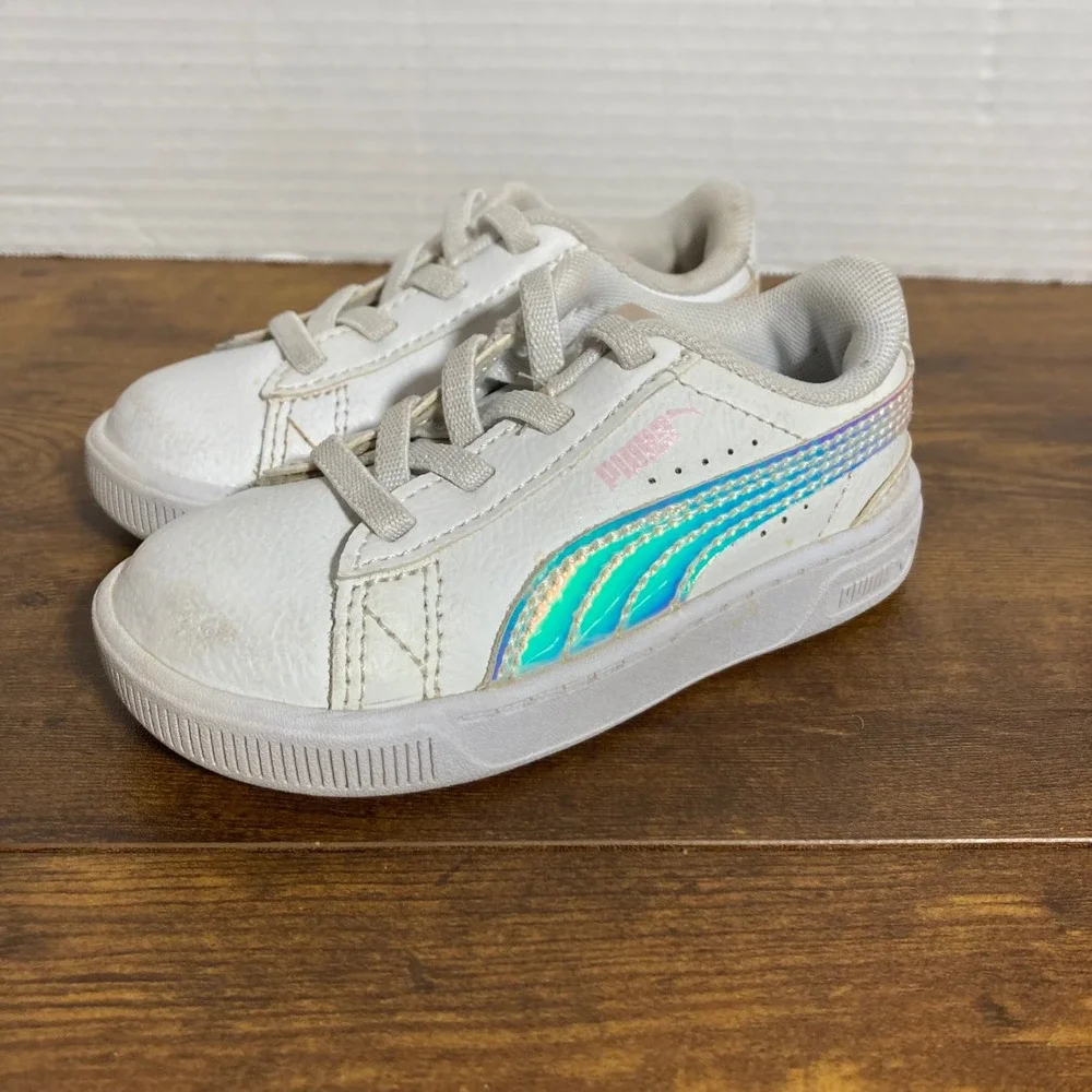 Puma Smash V2 Holo White Iridescent Toddler Sneakers 385439-01 Size 6C